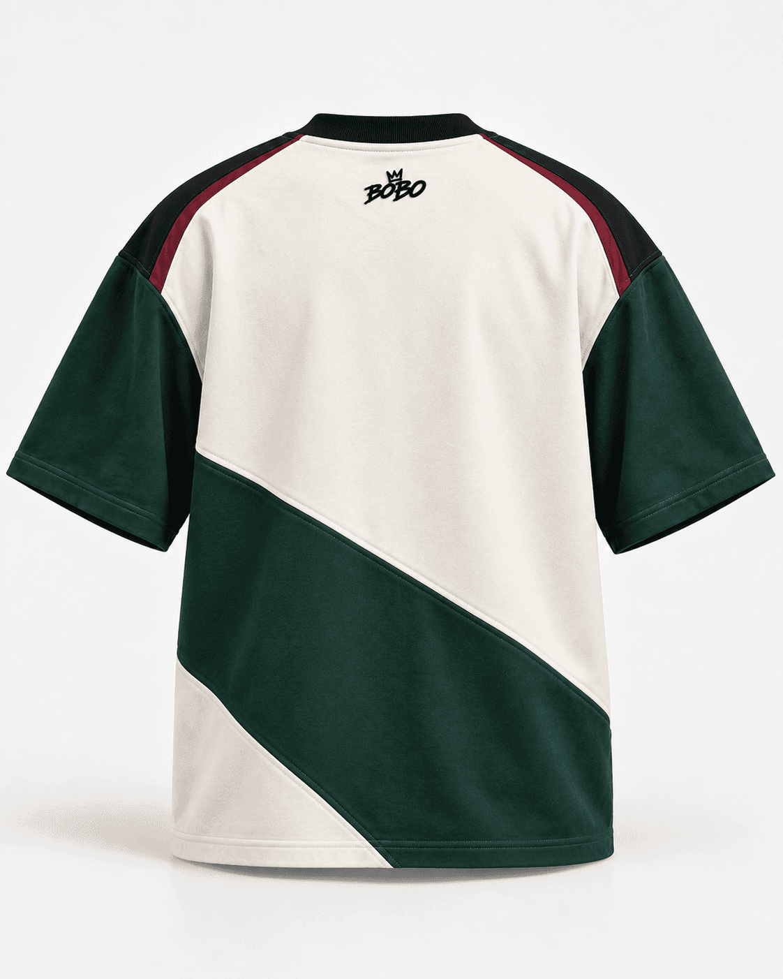 BOBO Panel Jersey Tee in Bone / Forest, back view