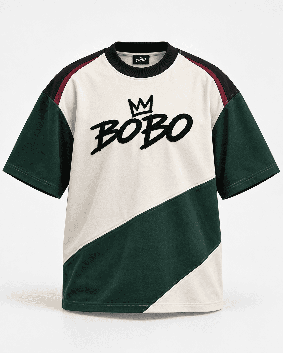 BOBO Panel Jersey Tee in Bone / Forest, front view