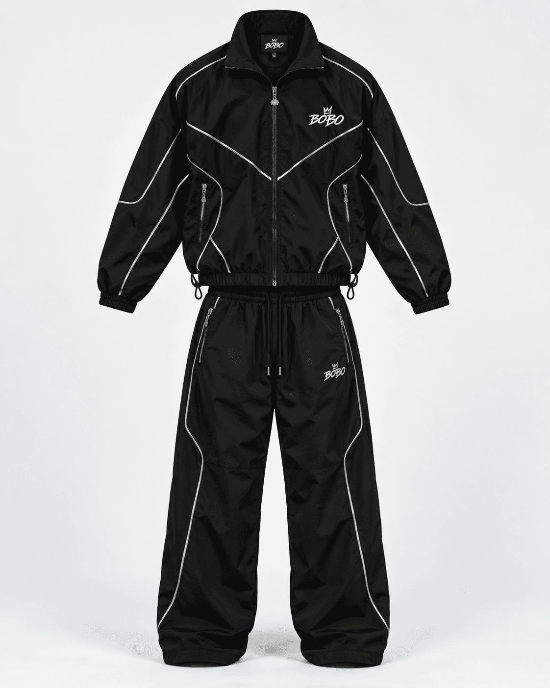 BOBO Reflective Tech Track Set in Black / Silver, front view