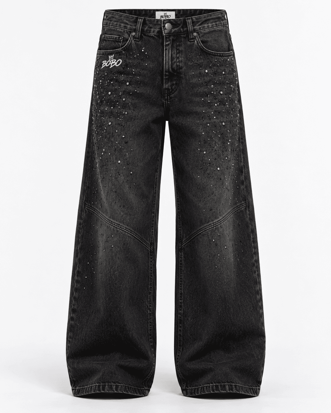 BOBO Crystal Wide-Leg Denim in Washed Charcoal, front view