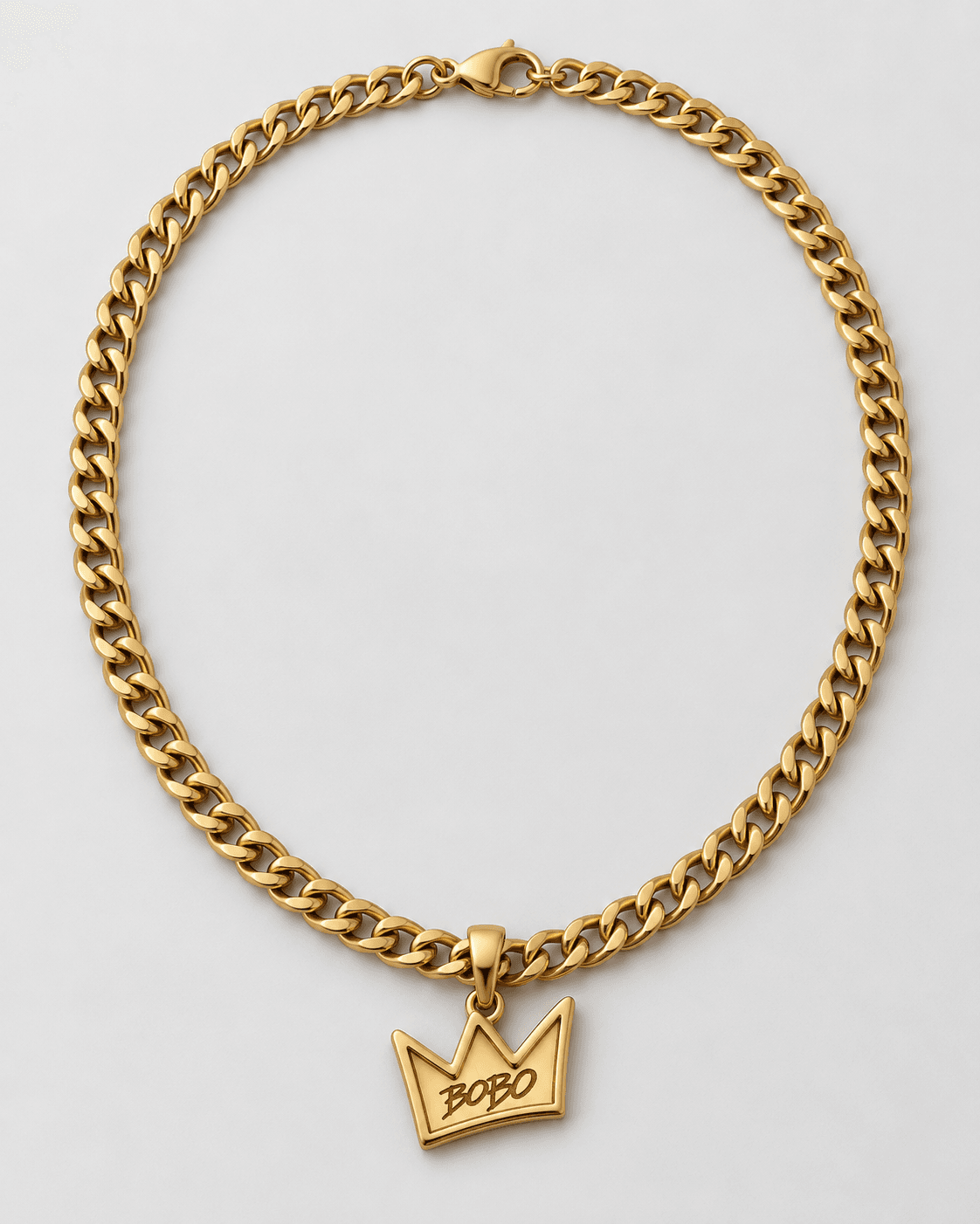 BOBO Crown Pendant Chain in Antique Gold, front view