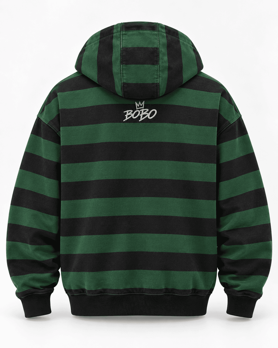 BOBO Shadow Stripe Zip Hoodie in Forest / Charcoal, back view