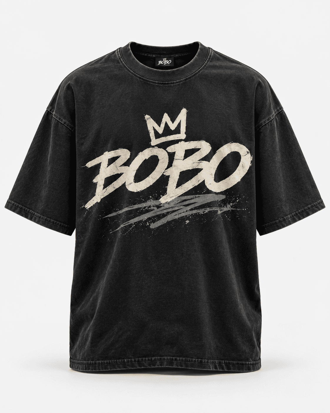 BOBO Crown Graphic Tee in Washed Black, front view